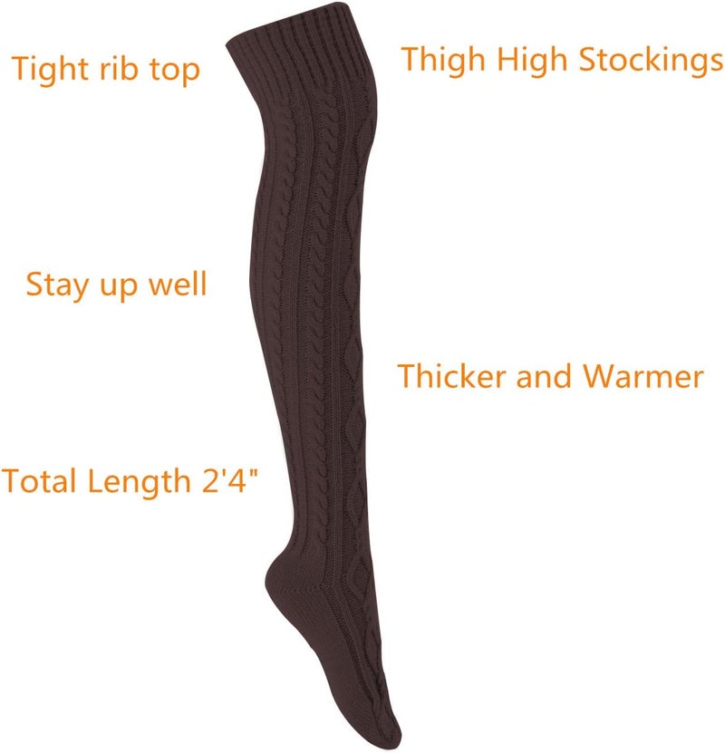 SherryDC Women's Cable Knit Thigh High Boot Socks Extra Long Winter Stockings Leg Warmers - Image 2
